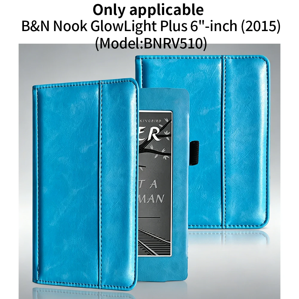 Nook GlowLight Plus BNRV510 6 Inch Case PU Leather Fold Stand Cover With Hand Strap Ebook Reader Protective Shell Auto Sleep