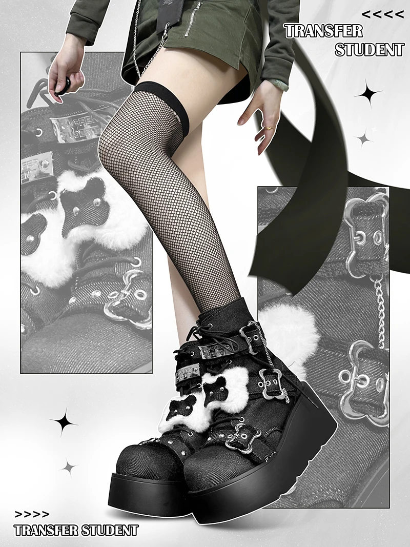 

Осенние японские оригинальные азиатские ковбойские короткие сапоги Y2k, женские плюшевые короткие сапоги Bones Liuding Punk Wind с круглой головкой и толстой подошвой