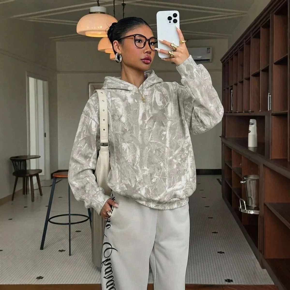 European and American 2026 Autumn/Winter New Women's Hoodie with Leopard Print Long Sleeve Casual Sweatshirt