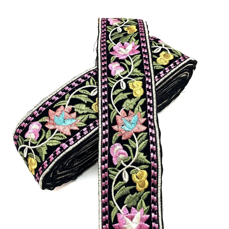 1yards Flowers Ethnic Embroidered Lace Trim Jacquard Ribbon for Garment Accessories DIY Craft Making Flower Sewing