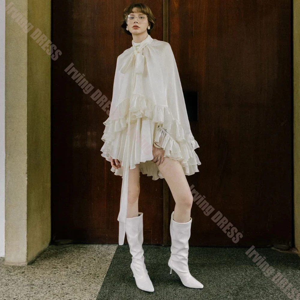 Vintage Homecoming Dress Short Customized Halter Neck with Cape A Line Ruffles for Teens Mini Cocktail Gowns Wedding Guest Dress