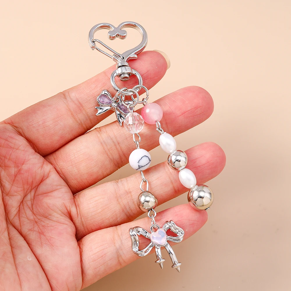 Aihua süße Y2K Metall Perle Liebe Herz Schleife Schlüsselanhänger für Frauen Mädchen Handtasche Anhänger DIY Schlüsselanhänger handgemachte Schmuck Geschenke – Detail 4