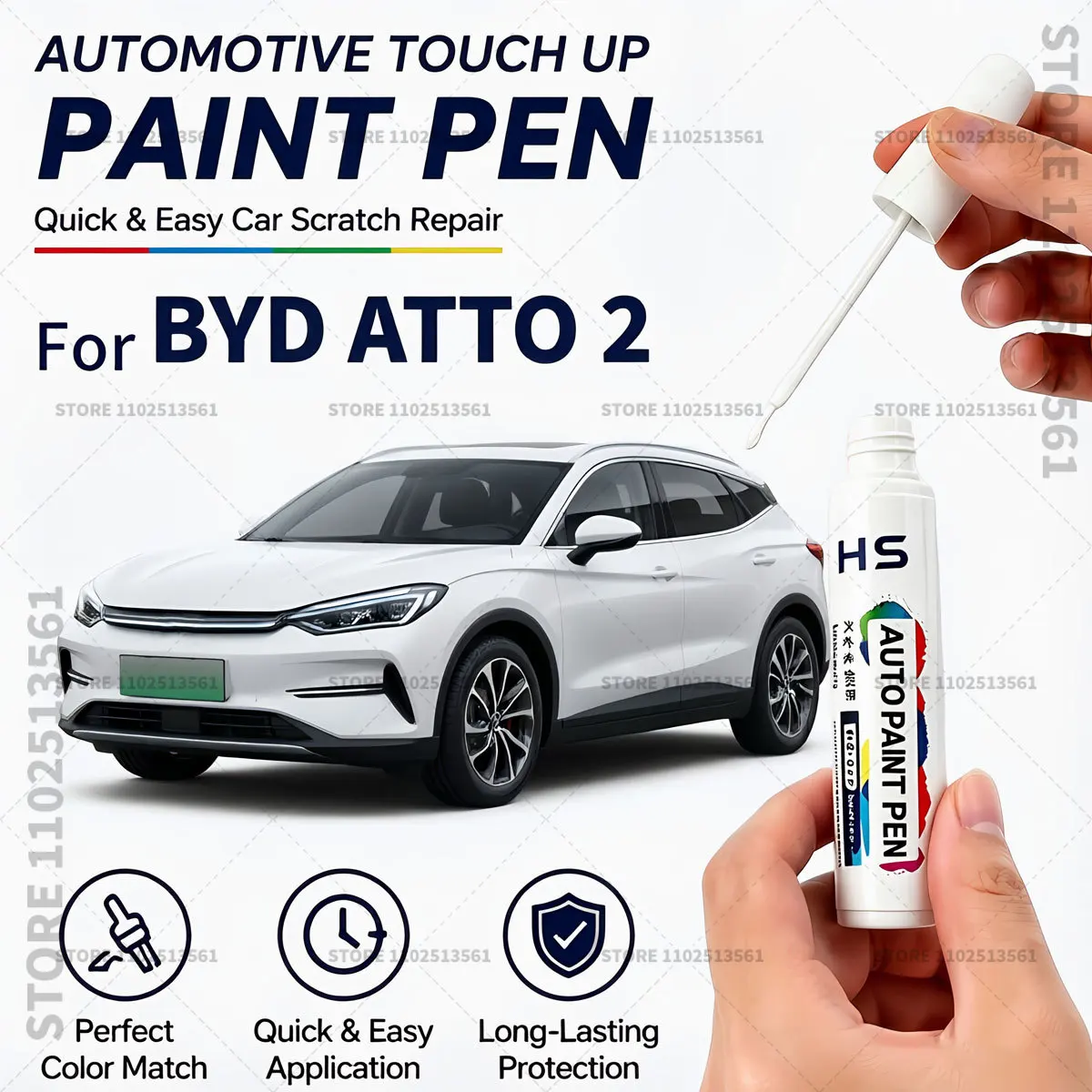 Lápiz de Reparación de Pintura para Auto BYD ATTO 2 2025-2026, Restaura el Acabado de Pintura Original de Fábrica, Gris Leche, Verde Ceniza, Blanco HCJ, Rosa WAC 124