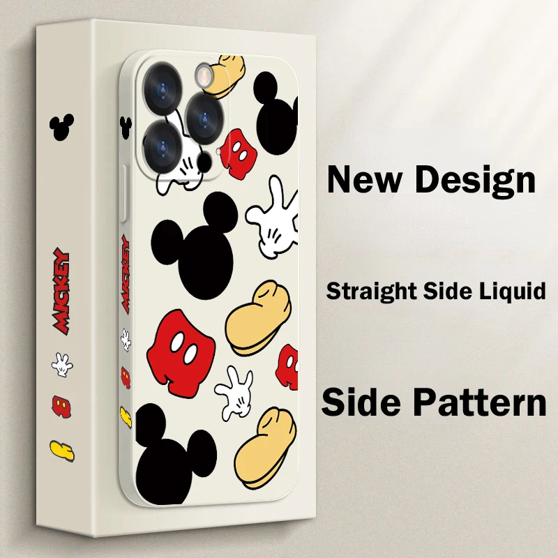 

Disney Mickey Mouse For Apple iPhone 15 14 13 12 Mini 11 Pro XS MAX XR X 8 7 Plus Liquid Left Rope Phone Case Cover