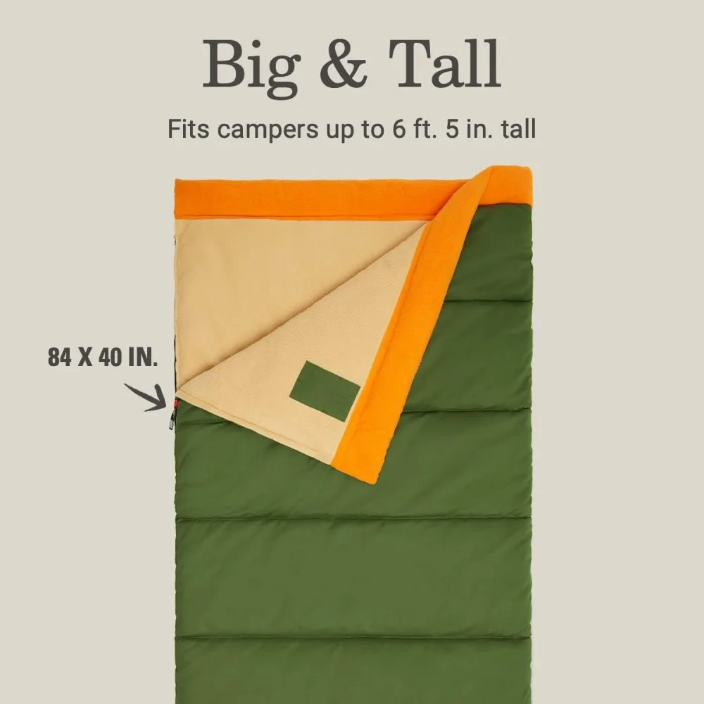 Big Game 0°F Big & Tall Sleeping Bag, Cold Weather Adult Sleeping Bag with Sherpa & Flannel Lining and 2-Way Zipper