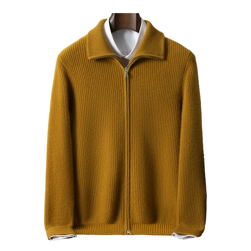 

Свитер из 100% чистого кашемира, мужской кардиган с воротником-поло, свободный трикотаж, 650 г, свитер на утолщенной основе для верхней одежды