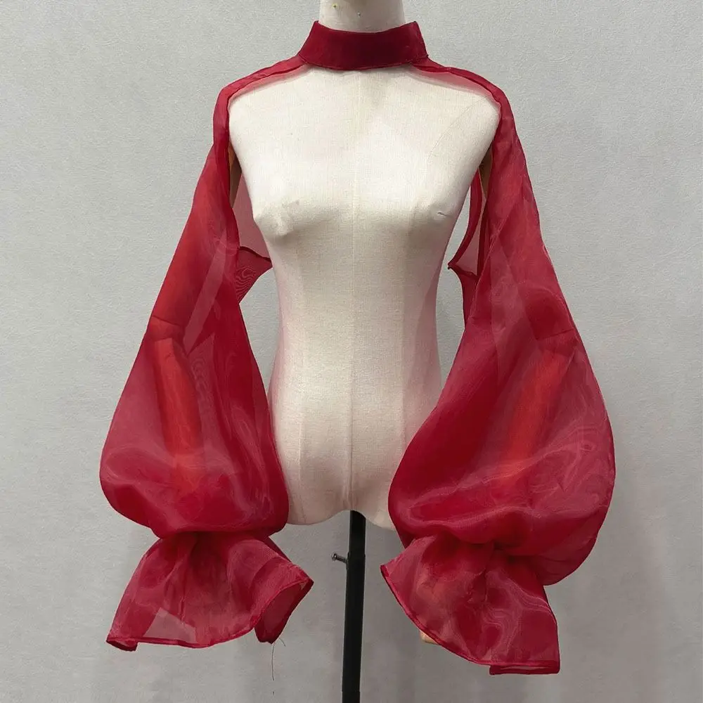 Fairy Puffy Bridal Sleeves Transparent Long Sleeve Evening Prom Cape Detachable Sleeves High Neck Arm Covers Party Accessories