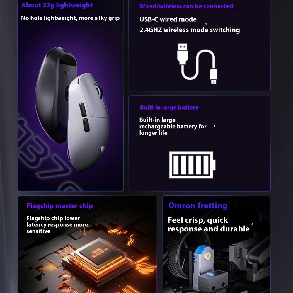 ماوس ألعاب Aula SC800 37g 8K Paw3395 مستشعر خفيف الوزن للغاية 2.4g ماوس لاسلكي مخصص ملحقات ألعاب الرياضة الإلكترونية هدية