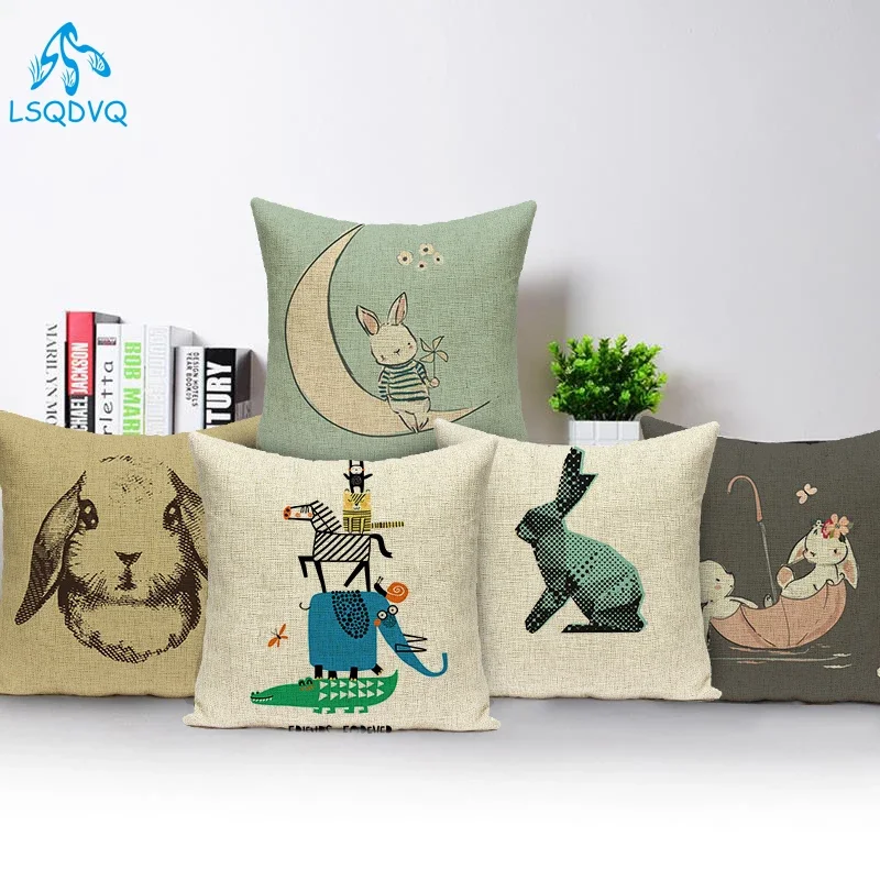 Decorative Throw Pillows Case Cute Cartoon Lovely Animals Rabbits Cojines Decorativos Para Sofá Pillow Cushion Cover Pillowcase