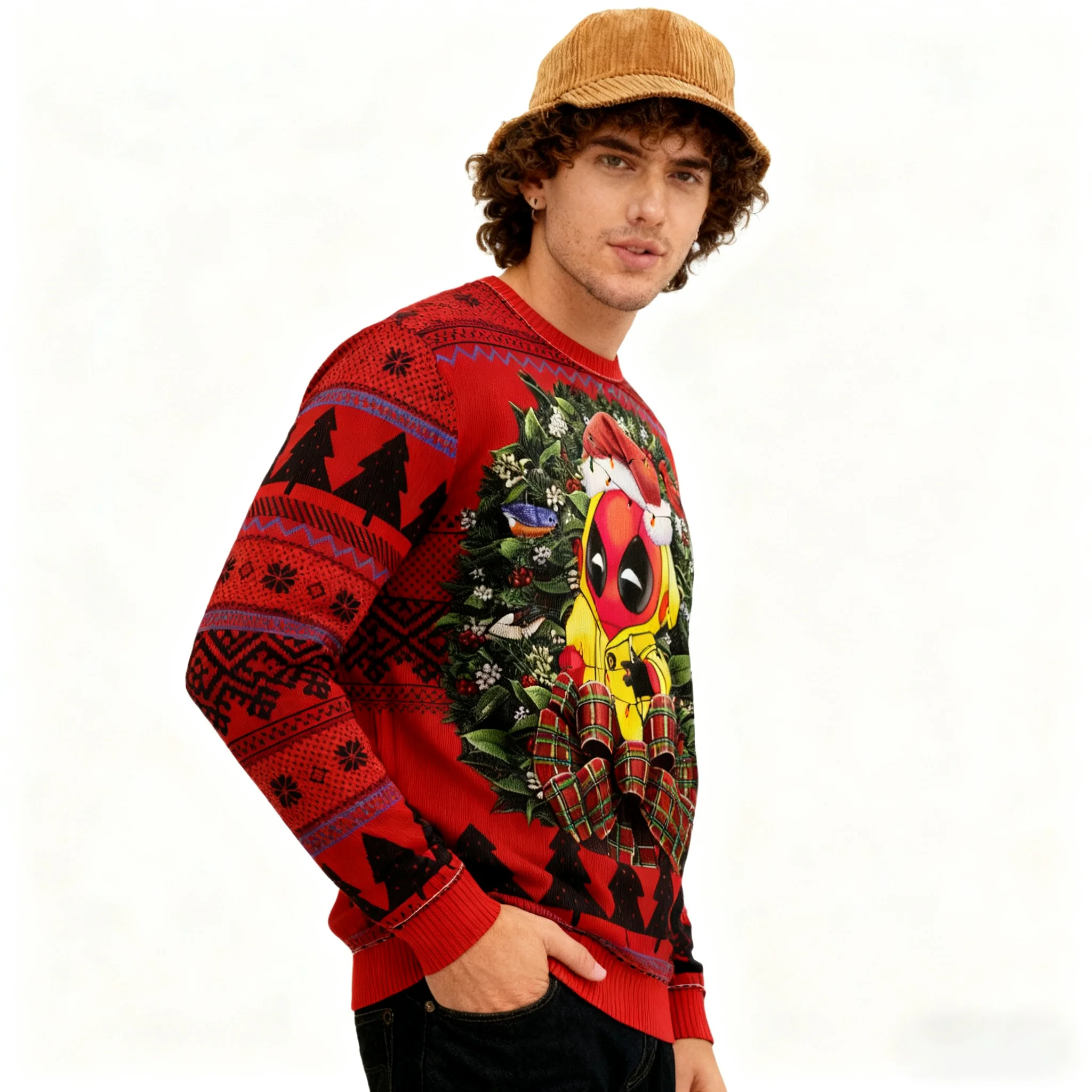 ديدبول مارفل مكافحة بطل جديد متحولة X الرجال المنتقمون عيد الميلاد سترة قبيحة الرجال الشتاء سترة مستديرة الرقبة هدية الكريسماس 2026