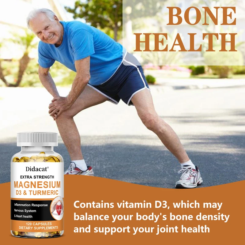 كبسولات المغنيسيوم + فيتامين د3، مع قلب صحي الكركم والجهاز العصبي، تعزيز العظام والعضلات #4