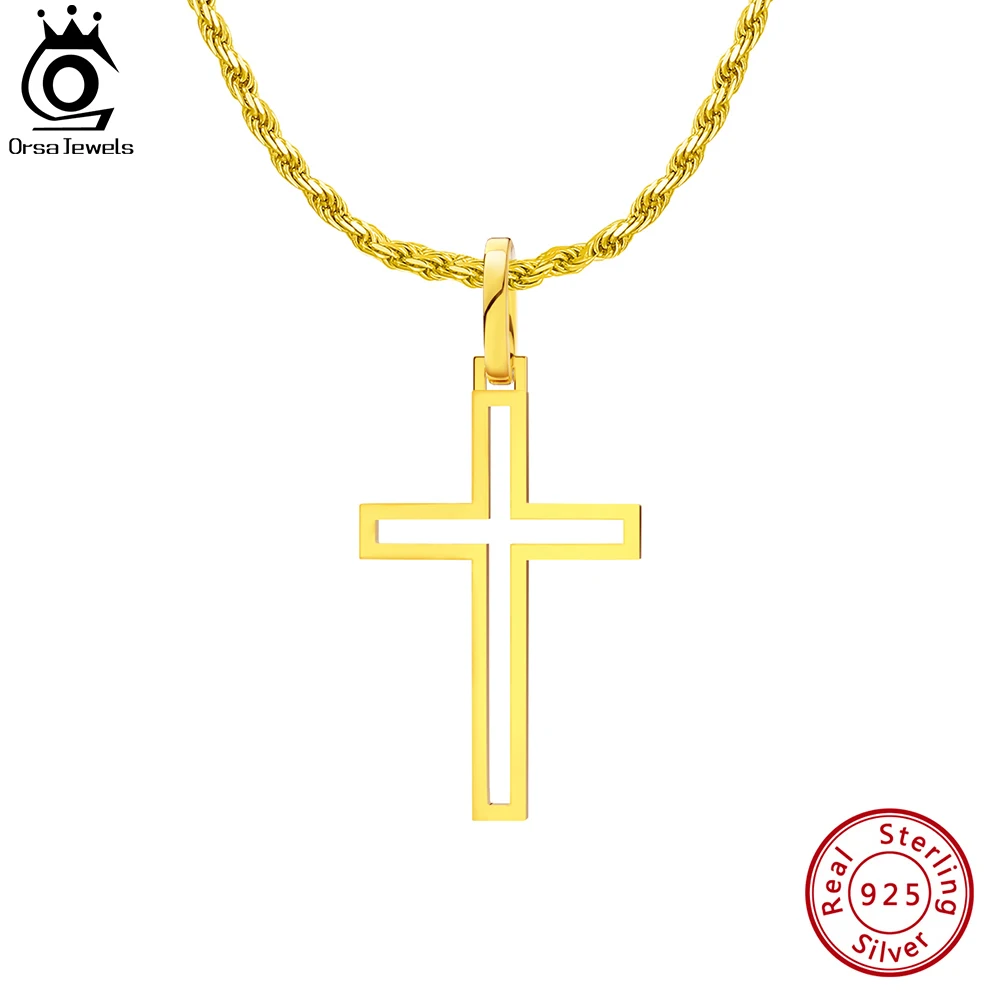 

ORSA JEWELS New 18K Gold Simple Cross Pendant Necklace for Men 925 Sterling Silver Hip Hop Necklace Religious Jewelry Gift NMN05