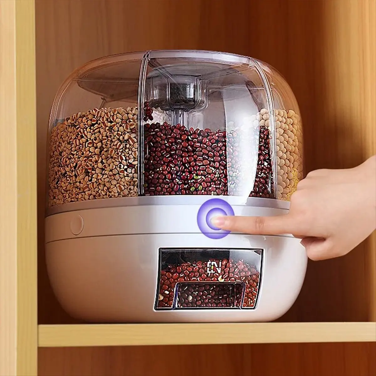 360° Rotating Grain Dispenser Grain Storage Box Transparent Sealed Jar Circular Kitchen Rice &LICG