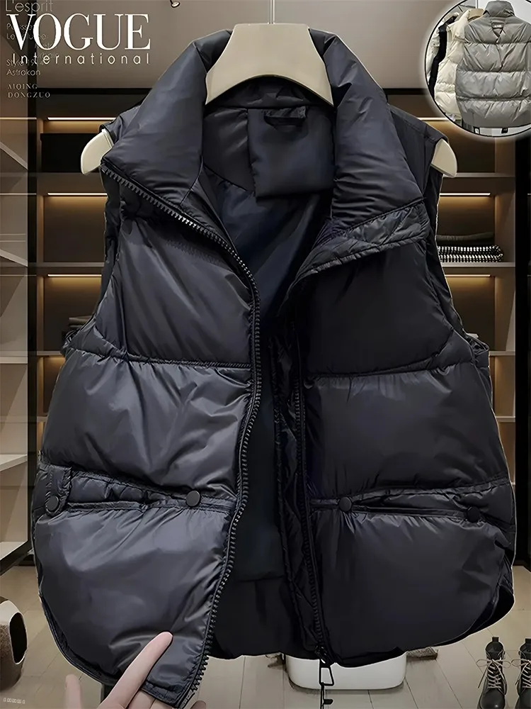 

Sli Women's down Cotton Vest 2026 New Autumn Winter Outdoor Wear Hat Jaet Commute Sle Regular Thin Pure Color