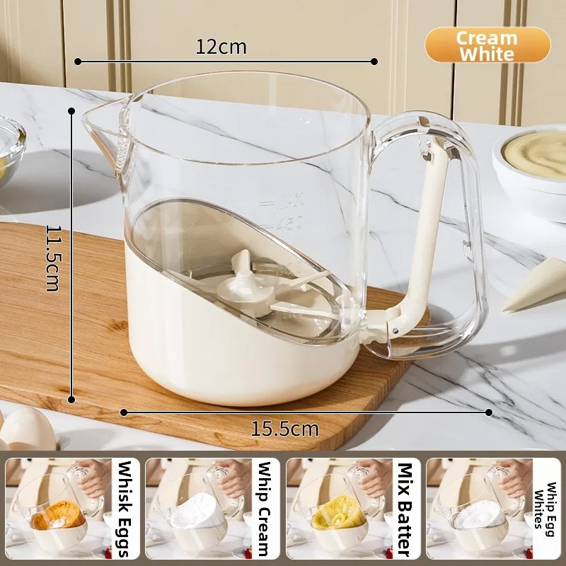 Whipping Cream Kitchen Tool Baking Tool One-handed Whisk Manual Egg Beater Spring-loaded Handle Built-in Filter Mesh
