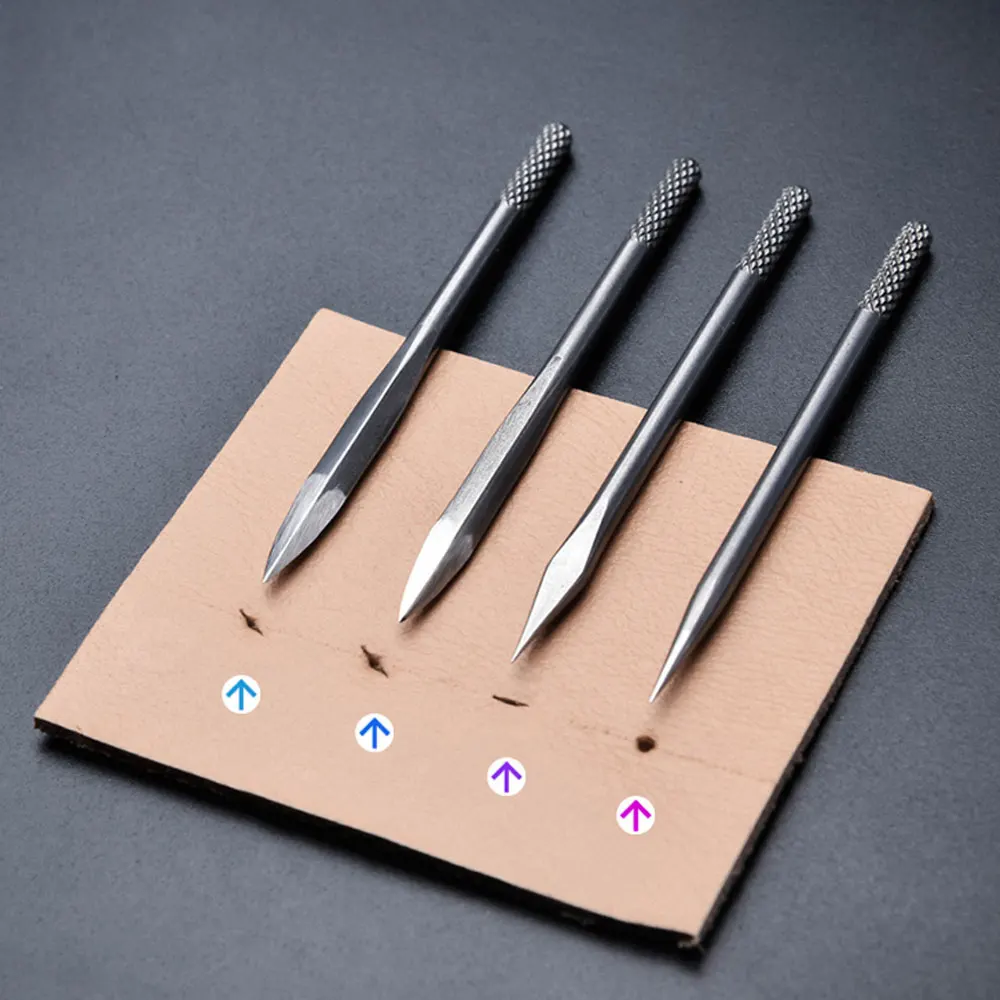 1set 4 in 1 DIY Wood Handle Leather Stitching Awl Canvas Leathercraft Sewing Scratch Needle Kit Bag Leather Shoes Sewing Tools