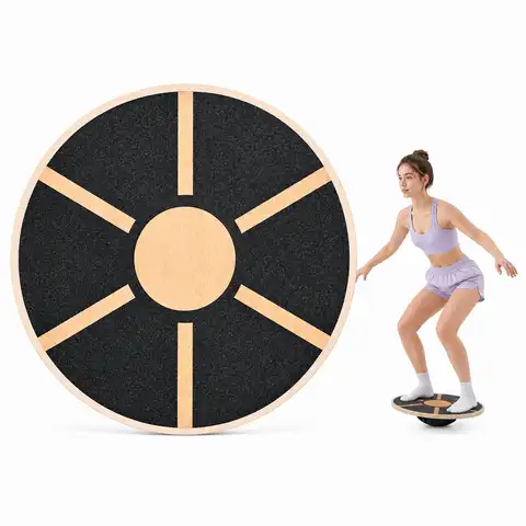 Non-Slip Wooden Balance Board Wobble Trainer for Core Strength Stability Exercise Home Gym Fitness Equipment Office Standing Desk Workouts Yoga Pilates Physical Therapy Anti-Slip Fit Board Gift Idea