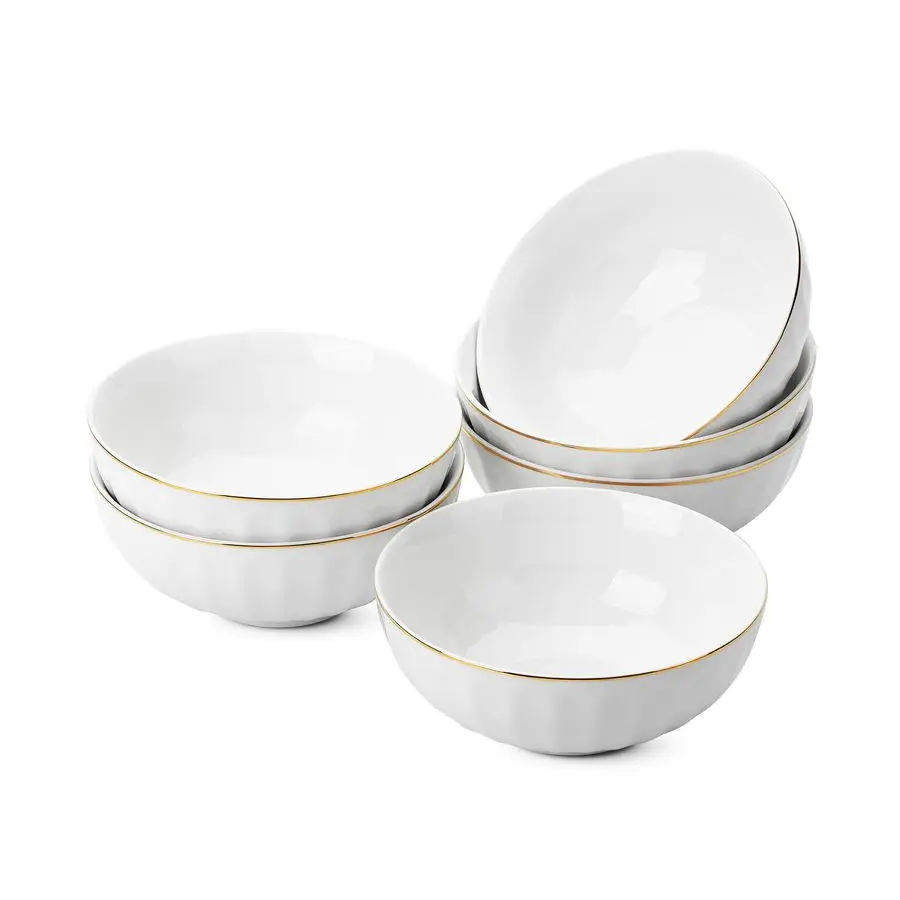 

Белые фарфоровые миски с золотой отделкой, набор из 6 штук, 16 унций, глубокие миски для хлопьев, салата, супа