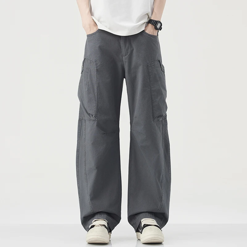 

Мужские повседневные брюки премиум-класса, свободные летние брюки с большими боковыми карманами, прямые, тонкие, длинные