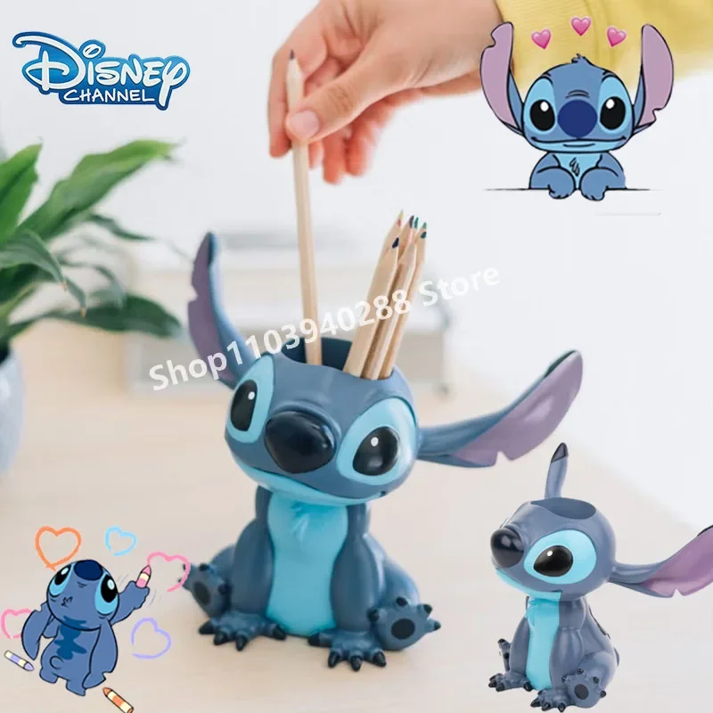 Disney Stitch Pen Holder Creative Stationery Storage Cute Cartoon Character Desk Accessories Decoration Student for Kids Gift