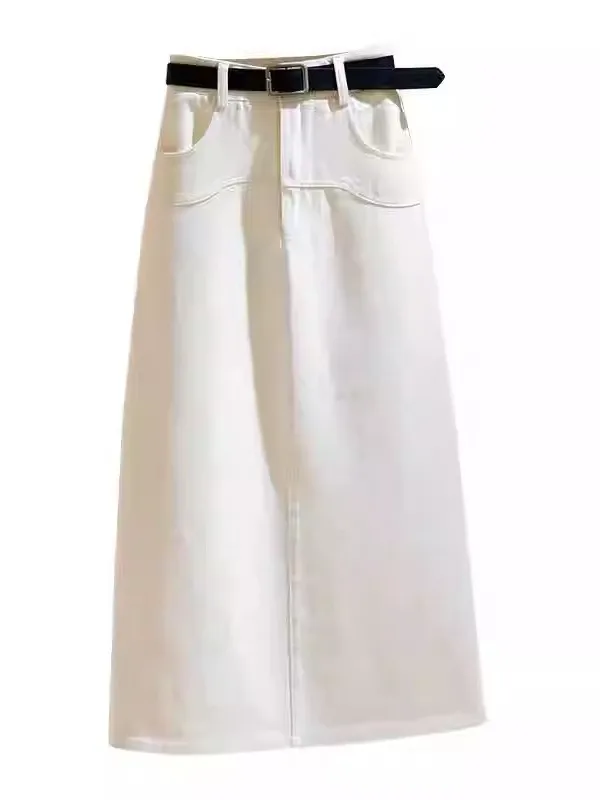 High Waist A-Line Midi Skirt Women's Denim Straight Cut Summer New Korean Loose Fit Open Split Half Body Skirts - view 5