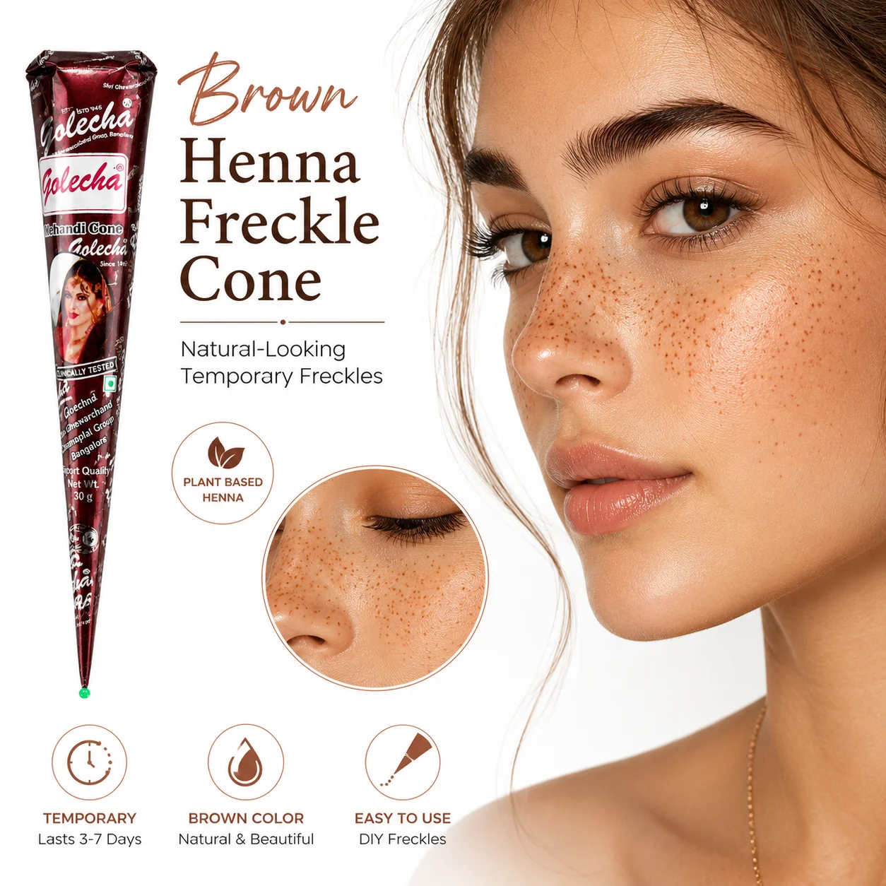 GOLECHA Pasta de Henna Marrom para Sardas Falsas 30 g Cone de Pintura Corporal Tatuagem Temporaria Tinta de Pele Mehndi