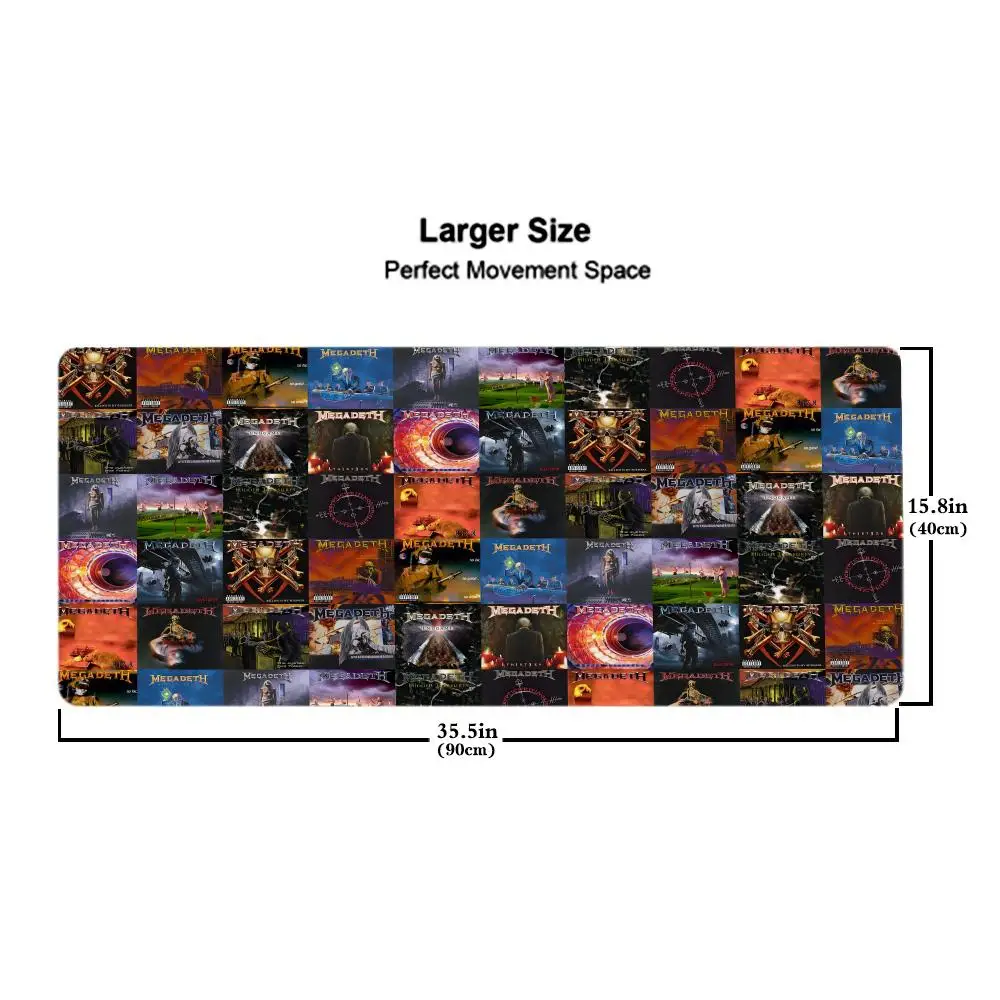 لوحة ماوس موسيقى Rock Megadeth لوحة ماوس للكمبيوتر اللوحي مقاس XL لوحة ماوس سطح المكتب، لوحة مفاتيح ألعاب لطيفة عالية الدقة بألوان قوس قزح، مشغل csgo