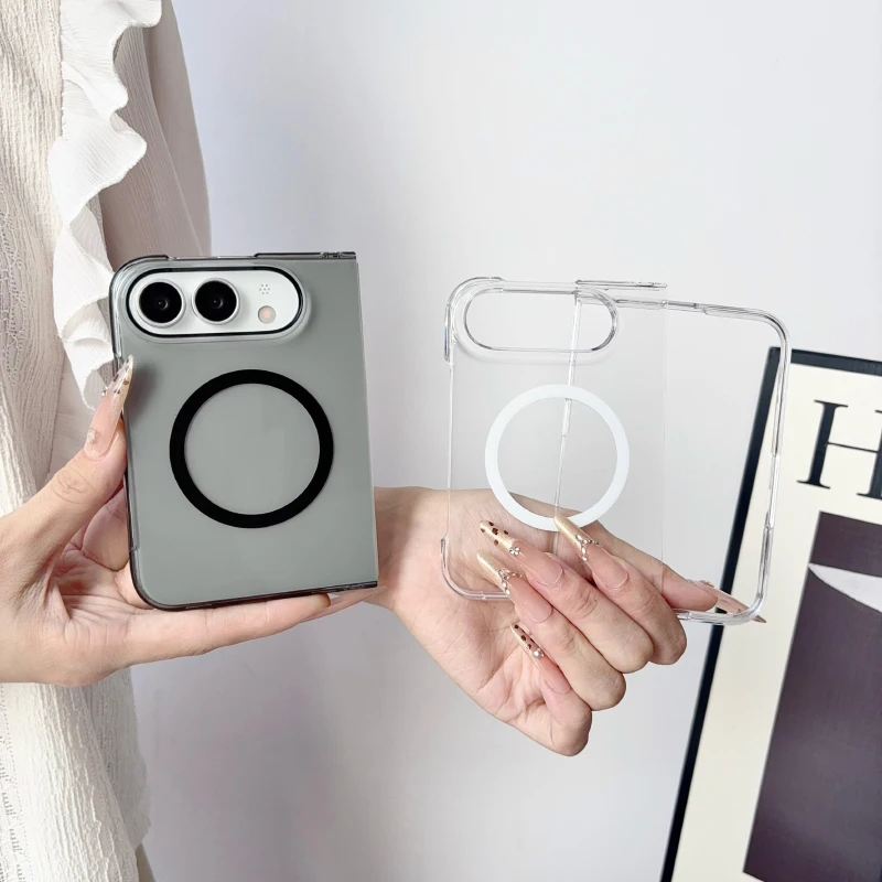 Mattschwarze und transparente Hartschale aus PC für MagSafe Magnetisches Kabelloses Laden, faltbare, stoßfeste Handyhülle für iPhone Duo Bumper Cover – Detail 7