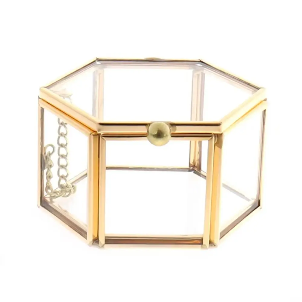

Organizer Gold Hexagonal Ring Box Glass Luxurious Jewelry Storage Box Hexagon Geometric Retro Wedding Ring Box Jewelry Organizer
