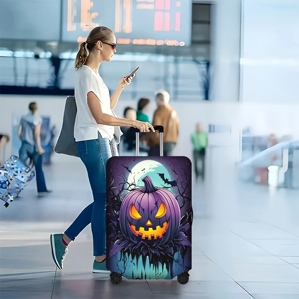 1PC Halloween Pumpkin and Bat Print Luggage Cover for luggage sizes 18-32 inches; dust and elastic travel accessories to effecti