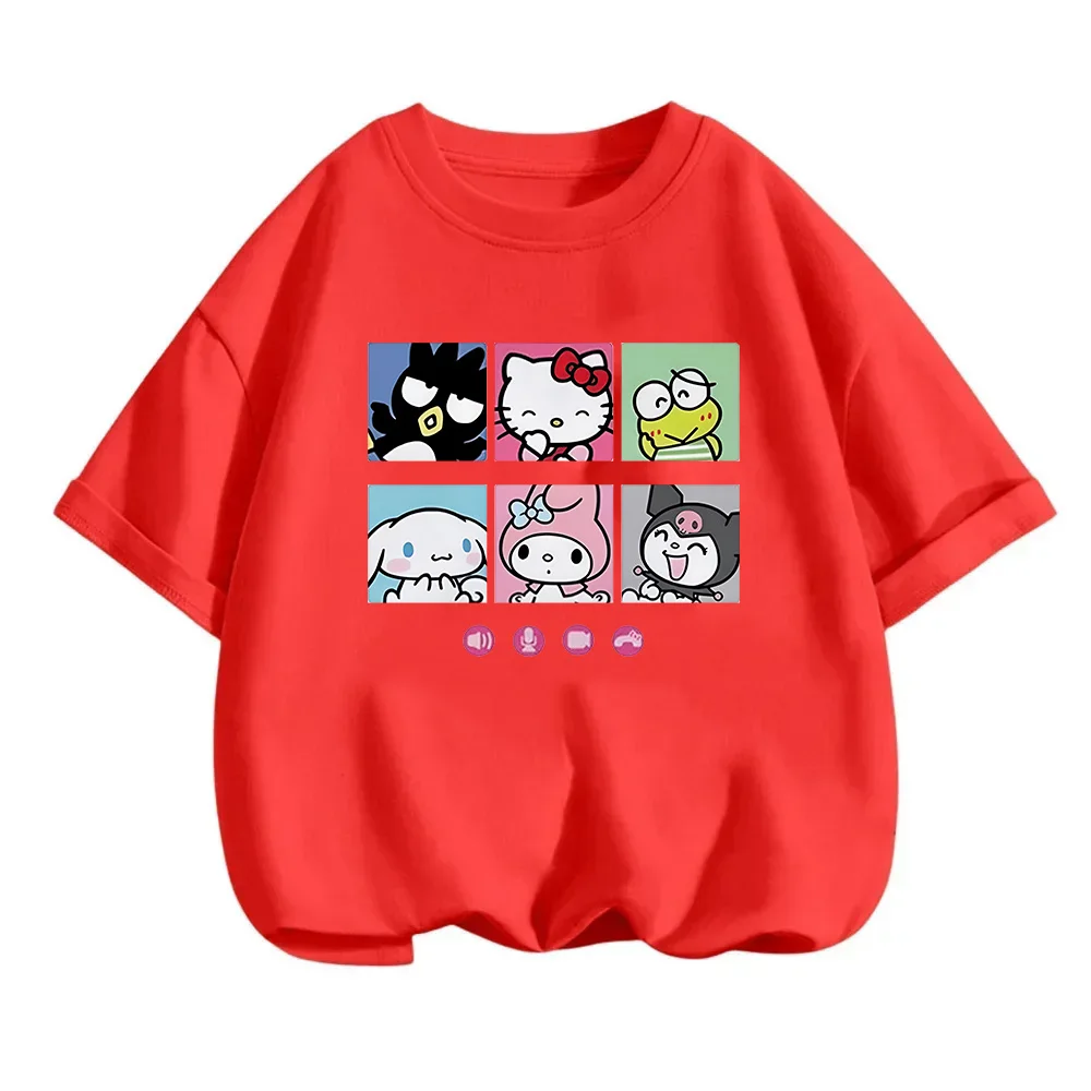 

MINISO 2025 Anime Cartoon Summer Hello Kitty Tshirt 3D Printed Clothing Kids Girls Fashion T Shirt Casual Boys Trucksuit Tops