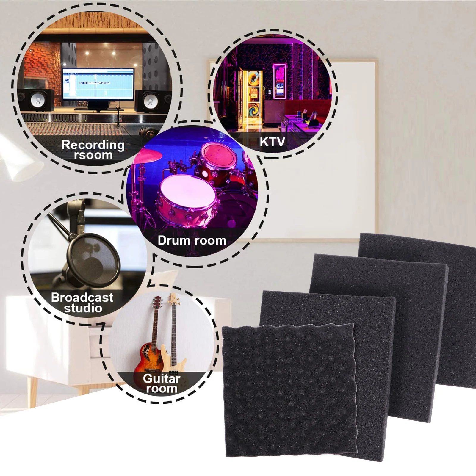 

6 pcs Soundproof Wall Panels Acoustic Insulation Boards Noise Reduction Studio Home Office Gym Wedge Tile Ktv Sound Absorption