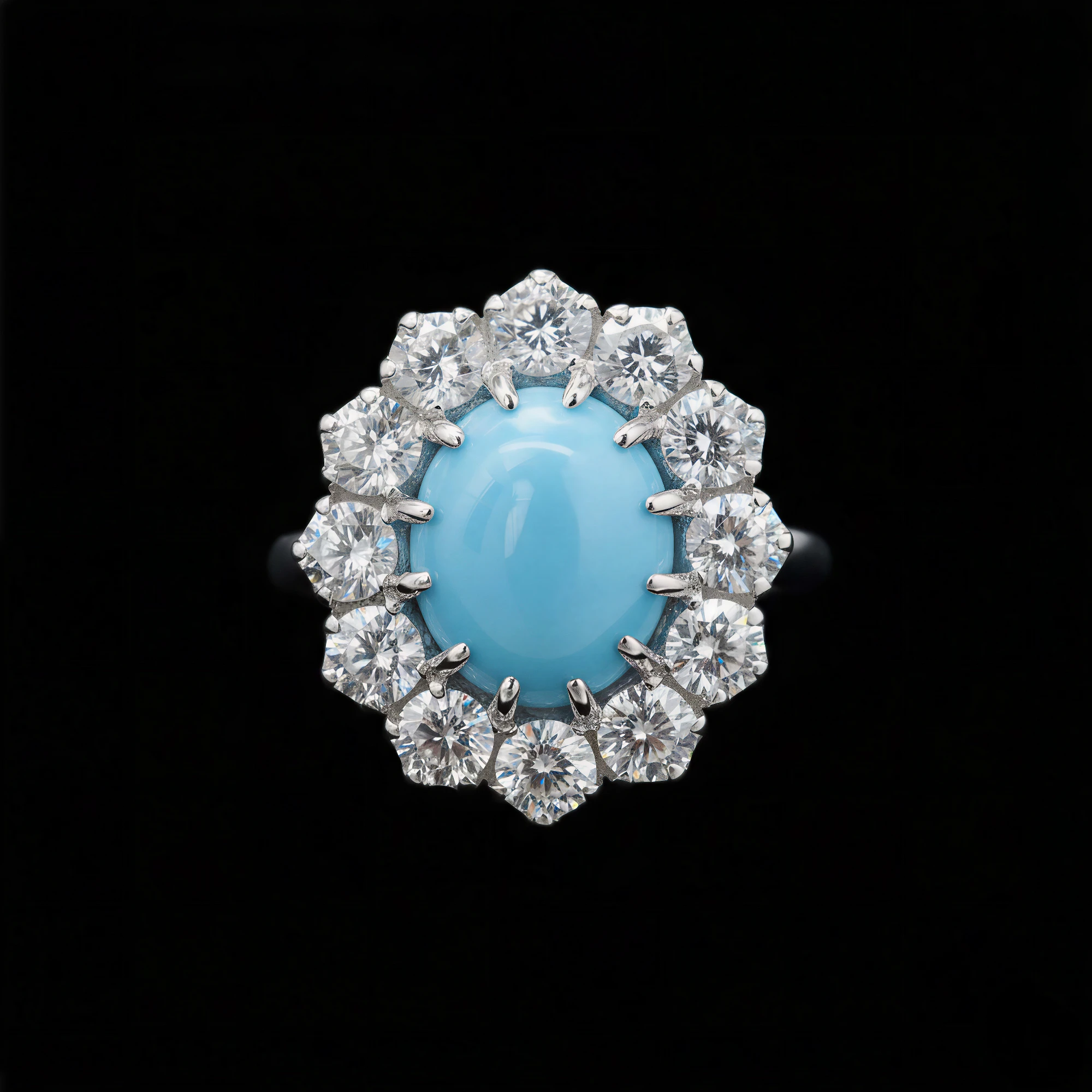 Oval Cut Turquoise Halo Ring Elegant 925 Sterling Silver Promise Fine Jewelry for Women's Engagement Wedding Gift