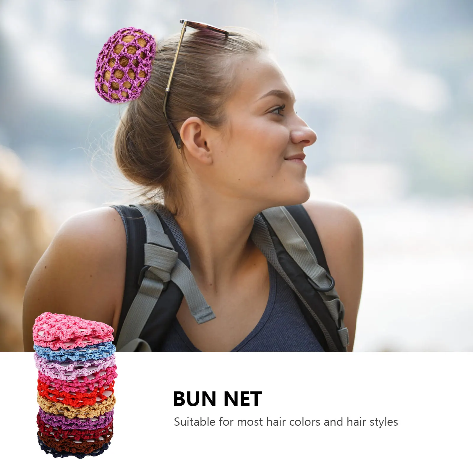 

20pcs Women Handmade Knit Cover Net Elastic Crochet Net Woven Bun Cover For All Hair Colors Adjustable Cord Professional Office