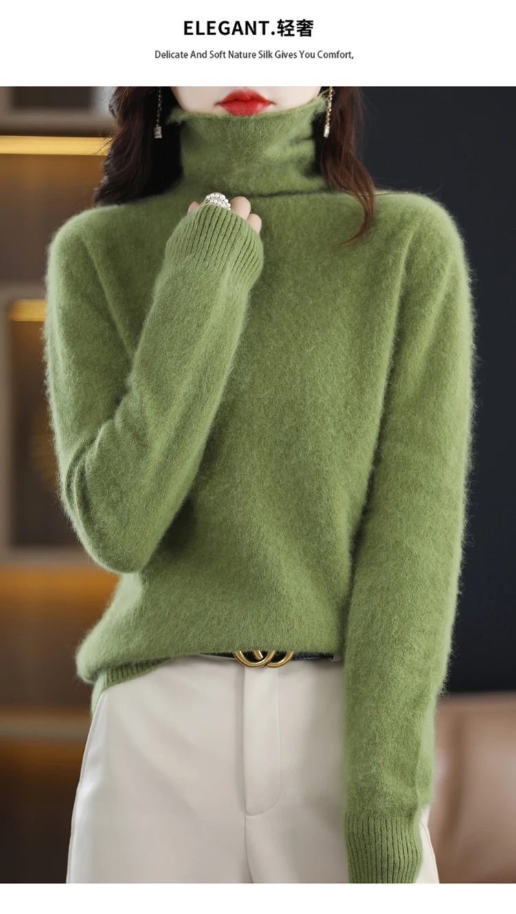 Autumn and Winter 2022 Women's High Neck Pullover 100% Pure Mink Cashmere Sweater Knitted Soft Fashion Women's Clothing