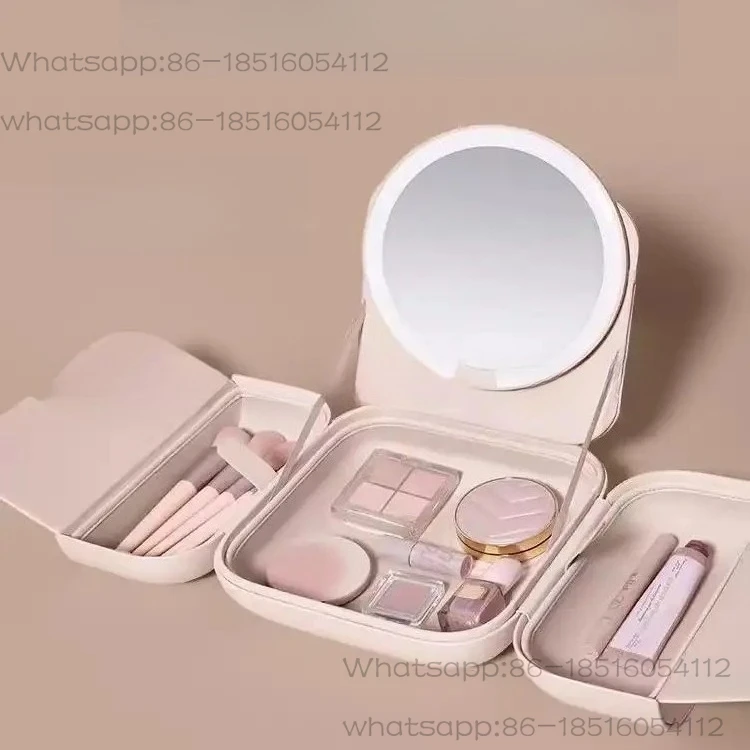 LED Makeup Mirror with Light Storage Box Portable All in One Sunlight Handheld Makeup Bag Mirror