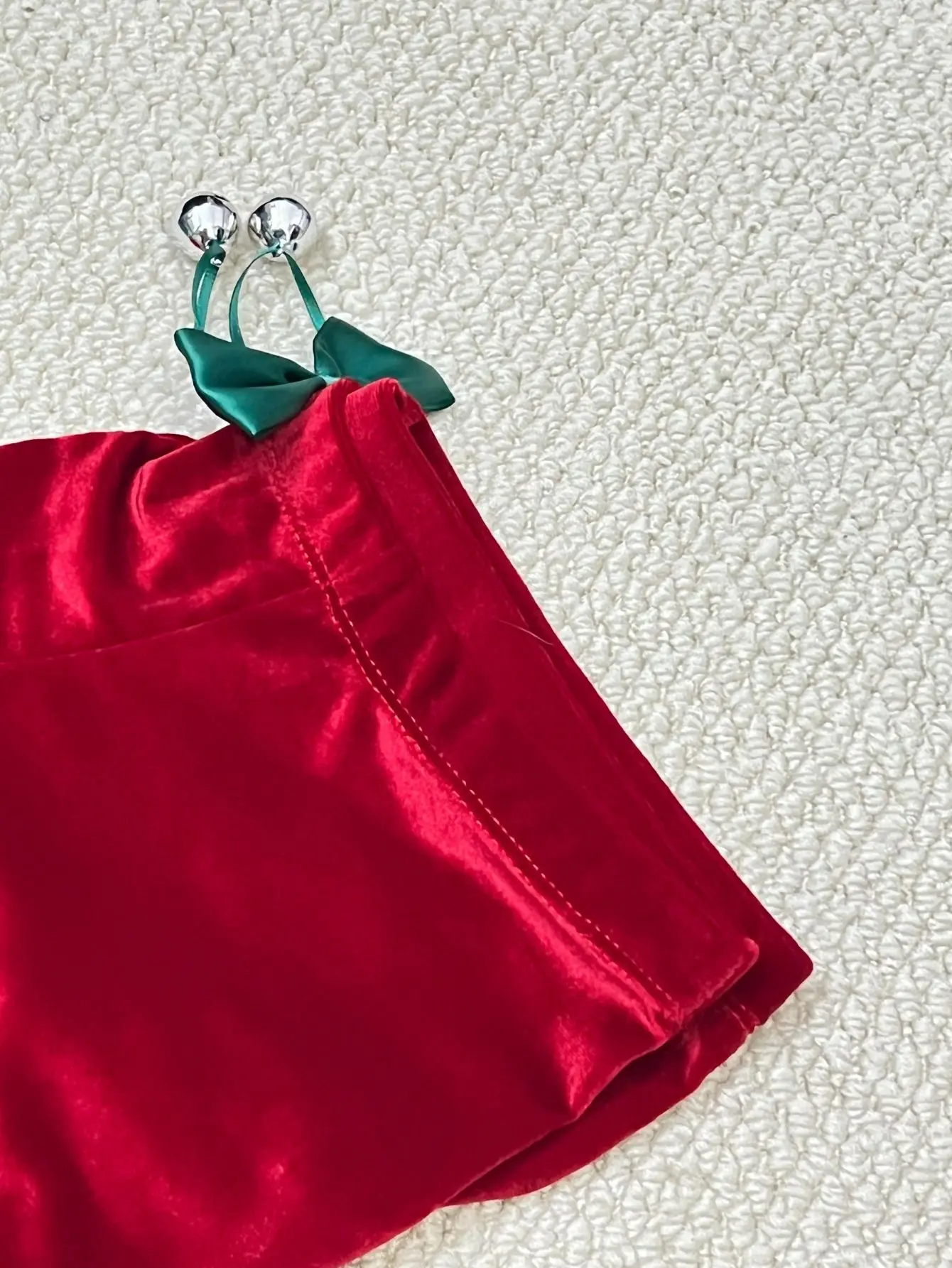 طقم رجالي مكون من مجموعتين مثيرين من المخمل عالي الجودة، ملابس داخلية + ملابس داخلية على شكل جرس على شكل فيونكة، قبعة عيد الميلاد المجانية #6