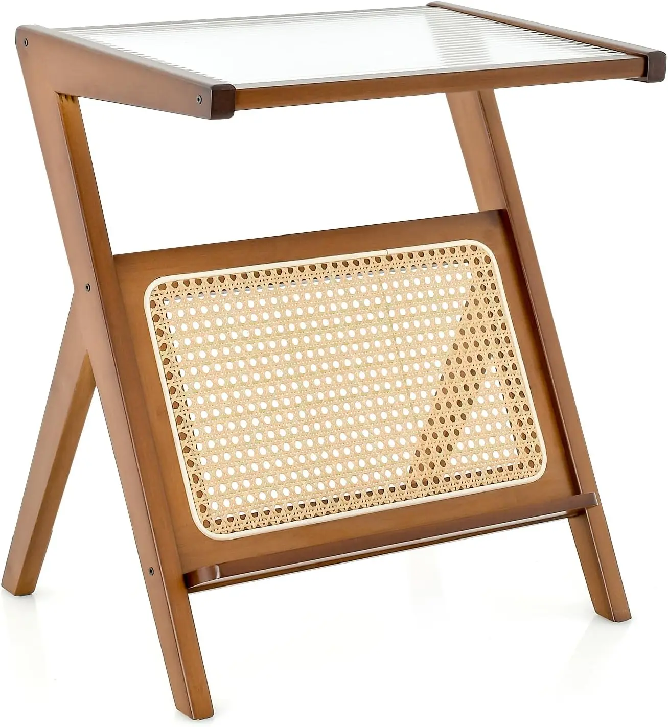 

Bamboo Side Table, Nightstand with Tempered Glass Top, Magazine Rack, Small Coffee Bedside Table for Living Room, Bedroo