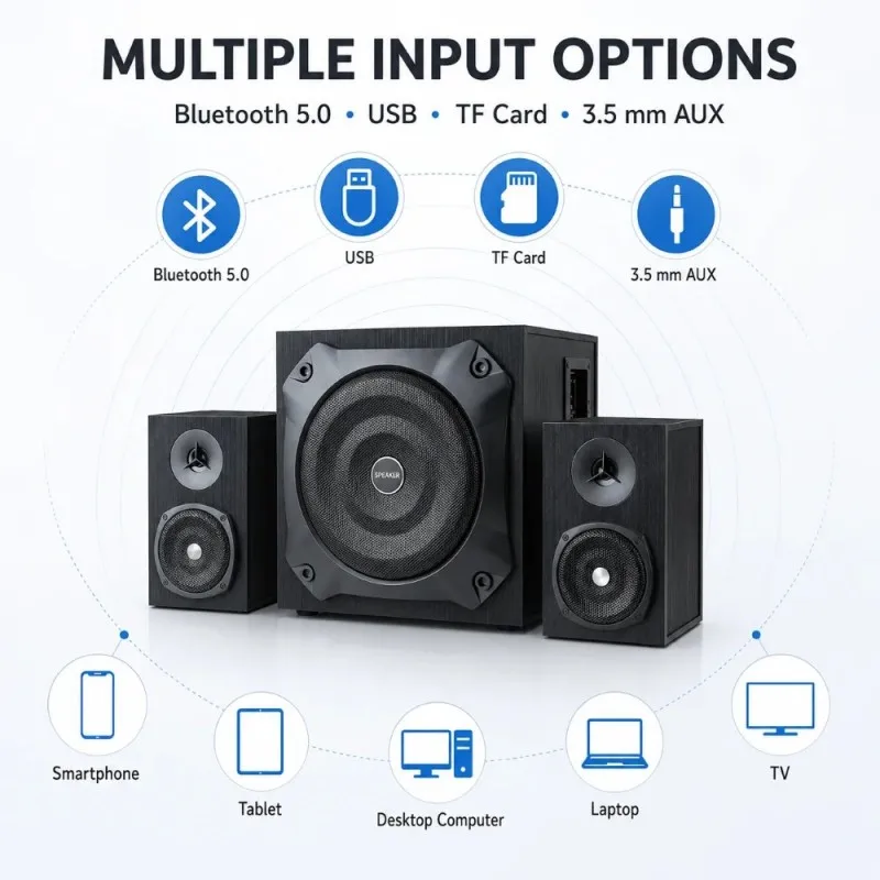 Powerful Bluetooth Speaker Set  6.5 Inch Subwoofer 2x3inch Satellite Speakers 4ohm Sound Box Audio For PC TV Home Theater
