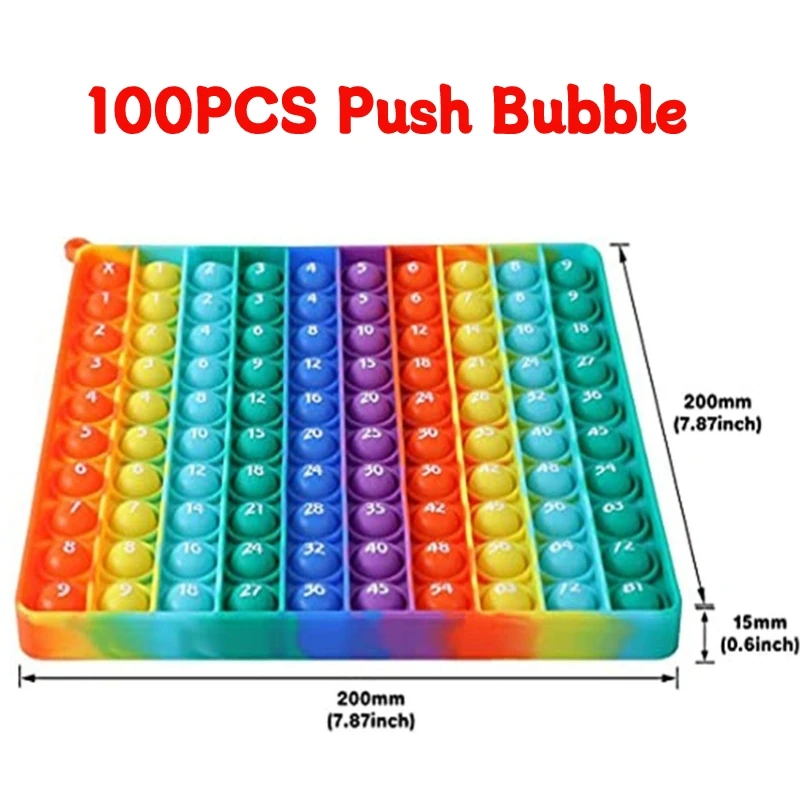 20*20cm Rainbow Popper Fidget Toys 1-100 Numbers Printed Educational Toy Push Bubble Stress Relief Sensory Toys Children Gifts