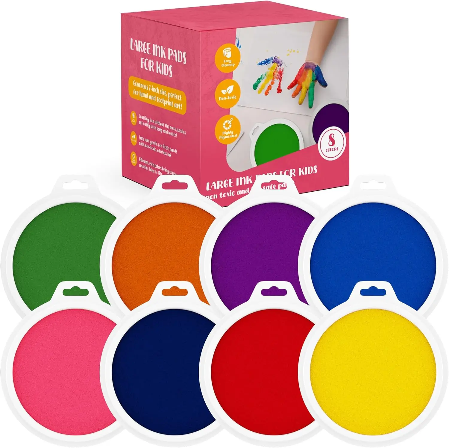 

8 моющихся чернильных подушечек для детей - нетоксичные большие штемпельные подушечки для отпечатков рук, отпечатков ног, поделок и изготовления открыток