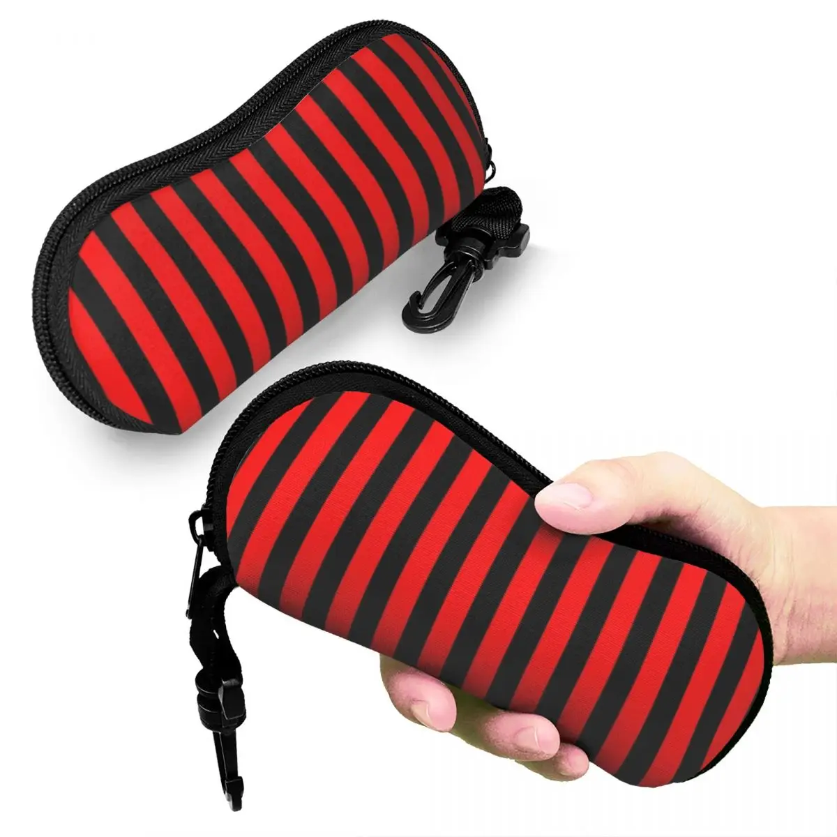

Red And Black Vertical Stripes Shell Glasses Case Protector Sunglasses Box Women Men Soft Eyeglass Bag Pouch