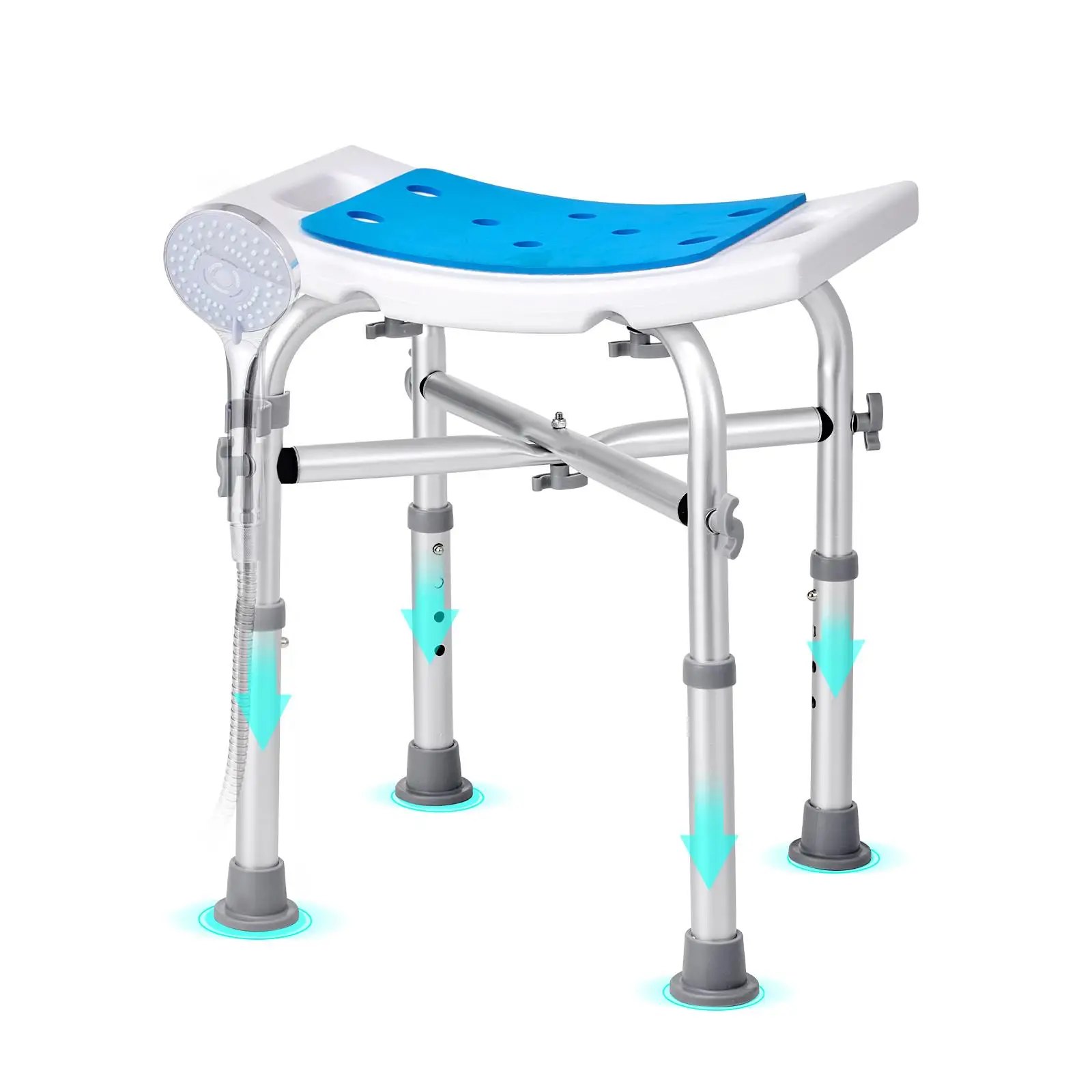 Adjustable Height for shower Chair with Crossbar Support Non Slip Bath Stool for elderly and Disabled Adults 500 lbs