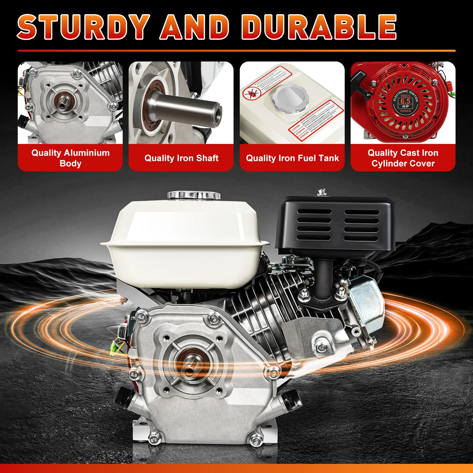 Pull Start Engine+200cc Displacement, Petrol Engine+6.5HP Power, Air-Cooled Petrol Engine+3600rpm Speed, For Pumping Machines Microtillers Cleaning Machines Spraying Machines Threshing Machines Smoothing Machines