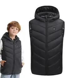 Kids Heated Jacket for winter 10-zone heating vest with hood Lightweight child usb Electric Heated Vest Body Warmer for winter