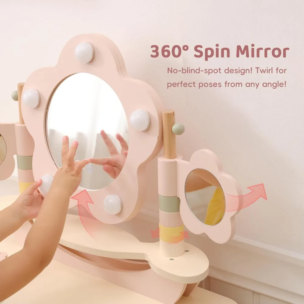 طقم طاولة وكرسي للأطفال من OOOK مع أضواء، مزود بمكياج مع شاشة تعمل باللمس 3 ألوان، زينة للفتيات باللون الوردي، ما يكفي من أجل Rea