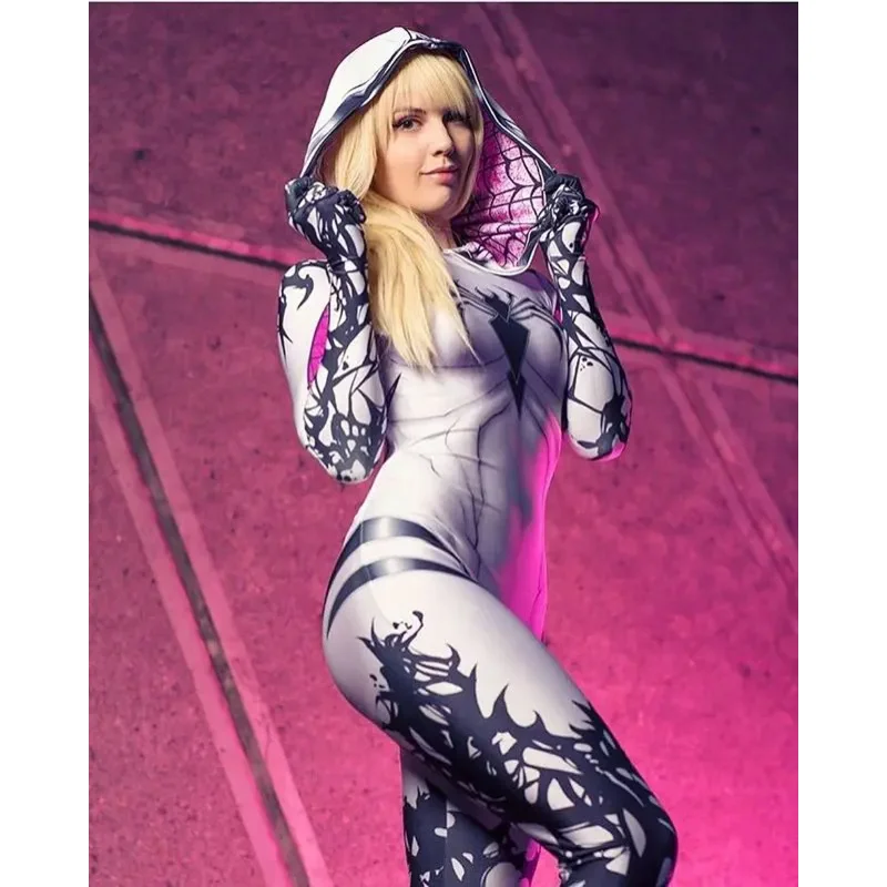 Halloween Adults Kids Spider Gwenom Suit Gwen Cosplay Costume Female Girls Woman Superhero Zentai Bodysuit