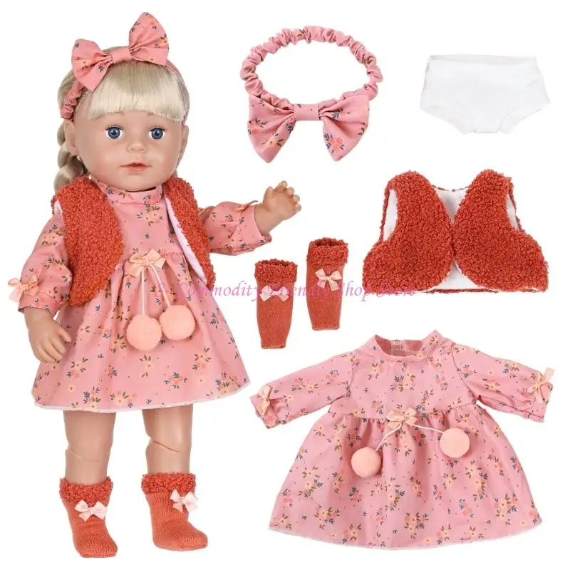 18Inch Girl Doll DressingUp Outfit Set Polyester Fabric Doll Outfits with Hairband Dress for Children Roleplay Game Toy