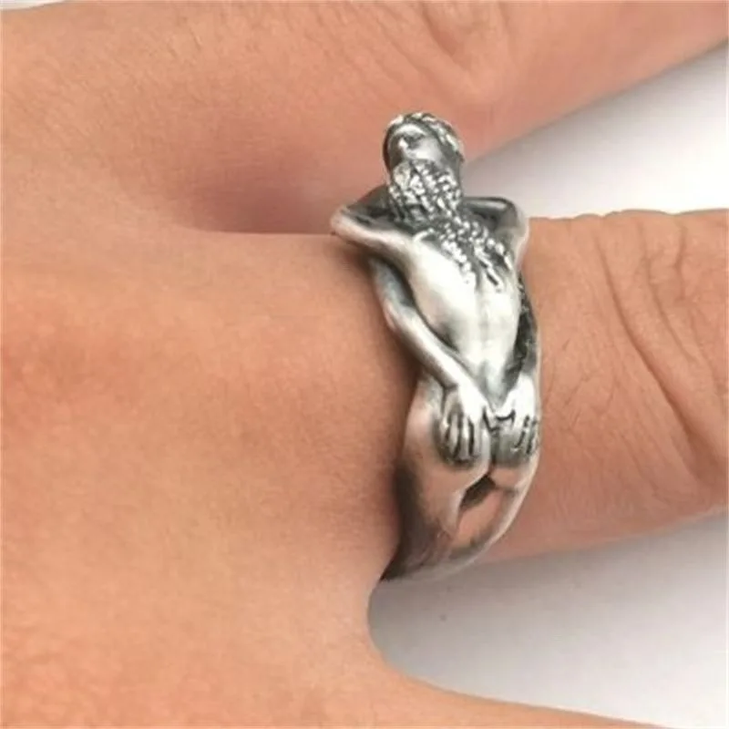 

Adam and Eve Couple Ring, Hugging Figure Design, Retro Art Unique INS Stylish Unisex Band