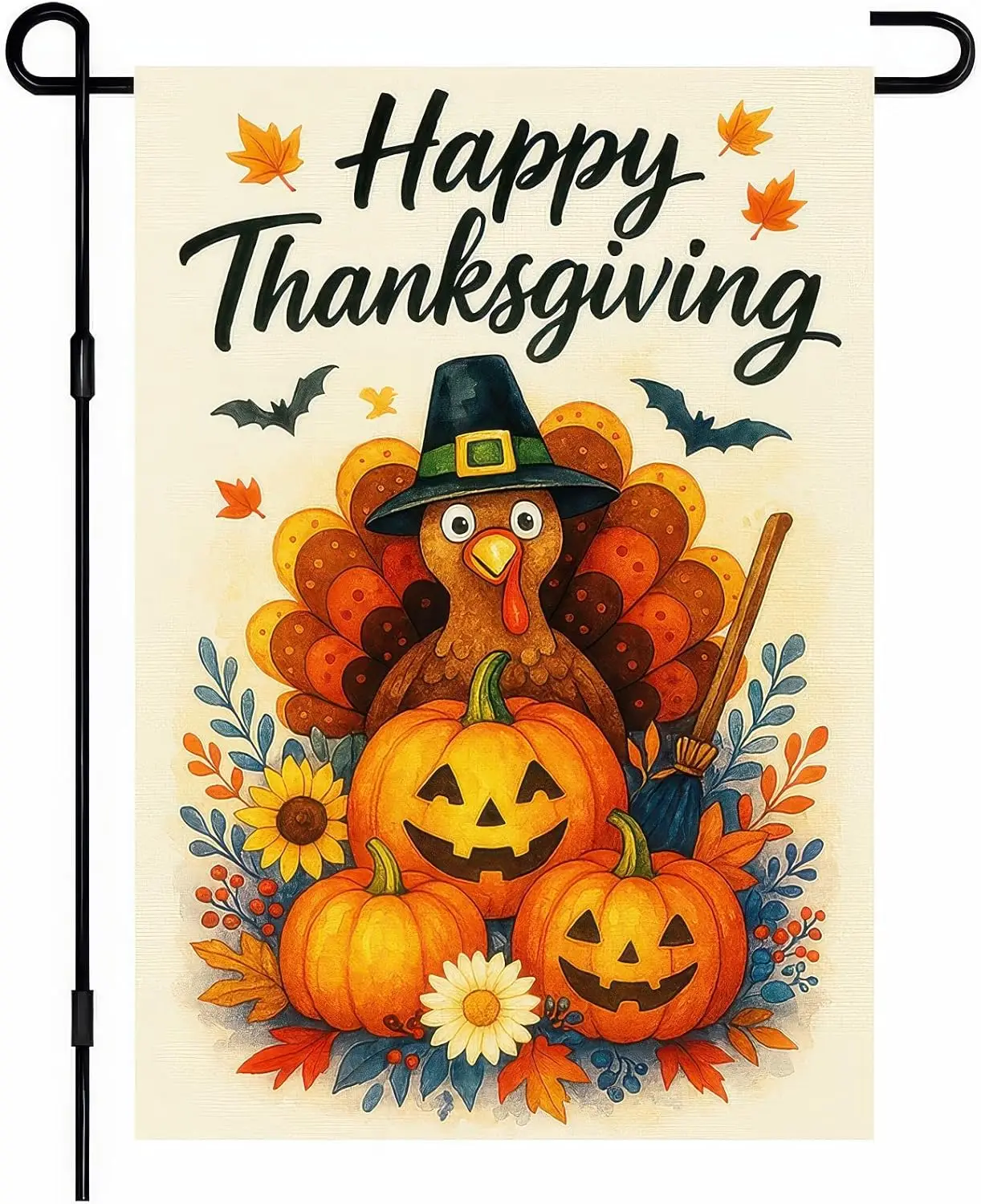 Happy Thanksgiving Garden Flag 12x18 Inch Double-Sided Turkey and Halloween Flag Pumpkin Design Decorative Fall Seasonal for SSL